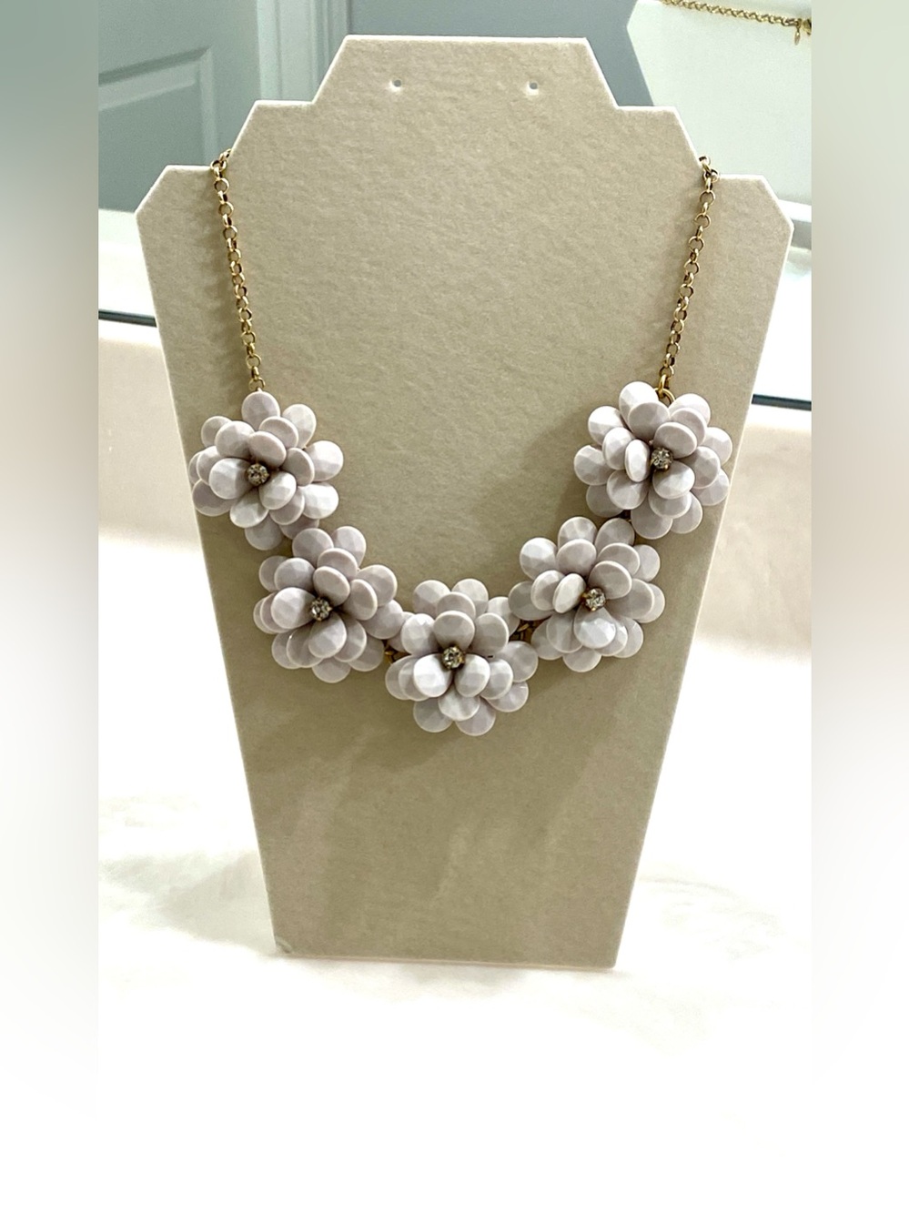 J. Crew Grey Floral Cluster Statement Necklace with Gold Chain